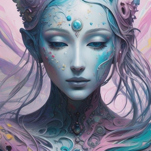 Surreal Portrait with Abstract Shapes in Pastel Colors