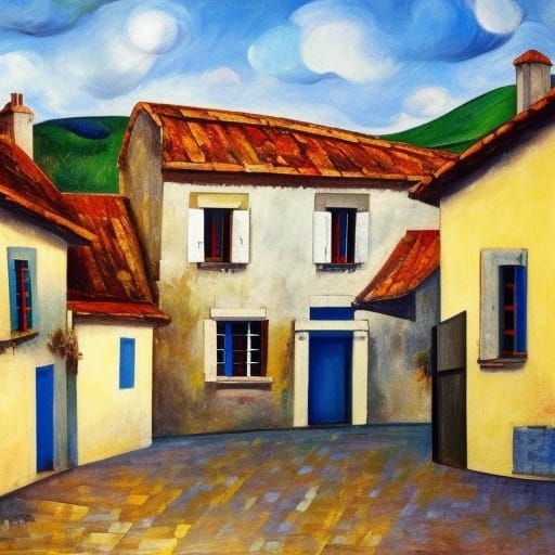 southern French  village, Natural Lighting, Beautiful Composition Professional photography,  natural lighting,  Neo-Cubi...