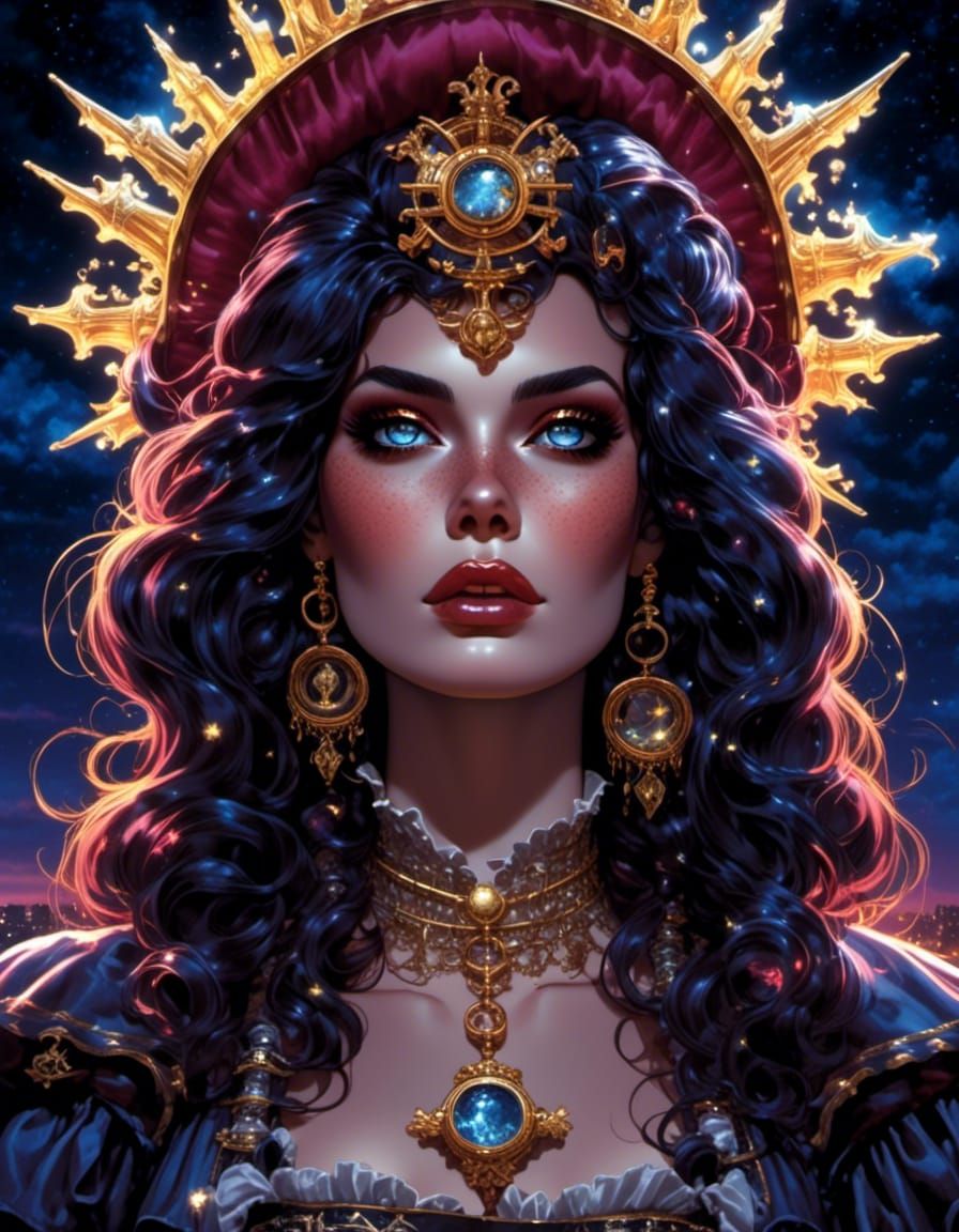 Gothic Pirate Woman Portrait in Galaxy Night Sky