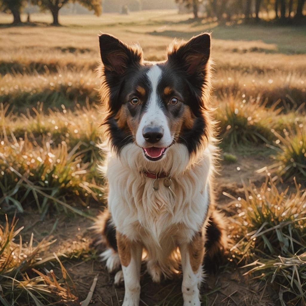 Border Collie in Countryside as Impressionist Oil Painting
