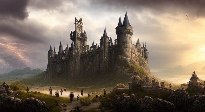 Dramatic Castle in Stormy Landscape: Digital Matte Painting