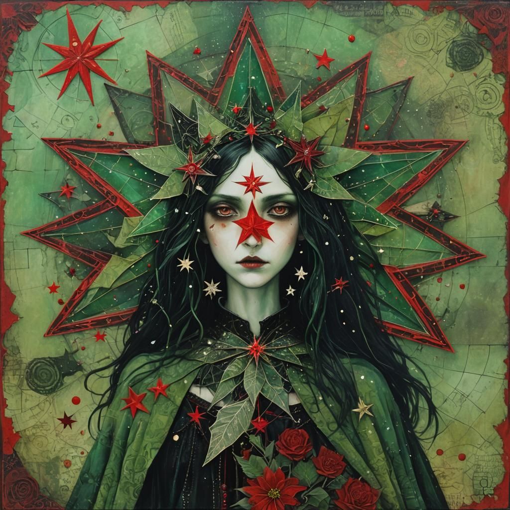 Luminous Gothic Woman in Mixed Media Collage