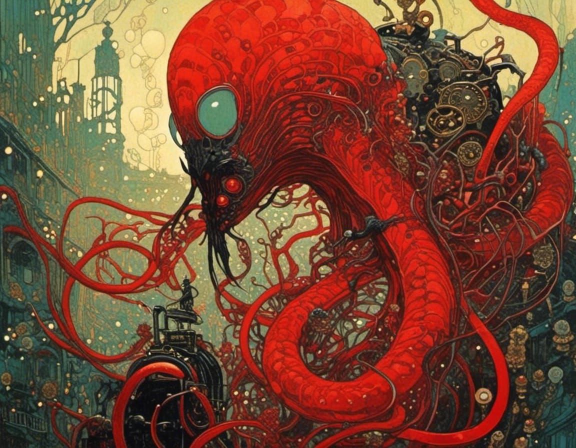 Steampunk Symbiote Abomination in Expressionist Style