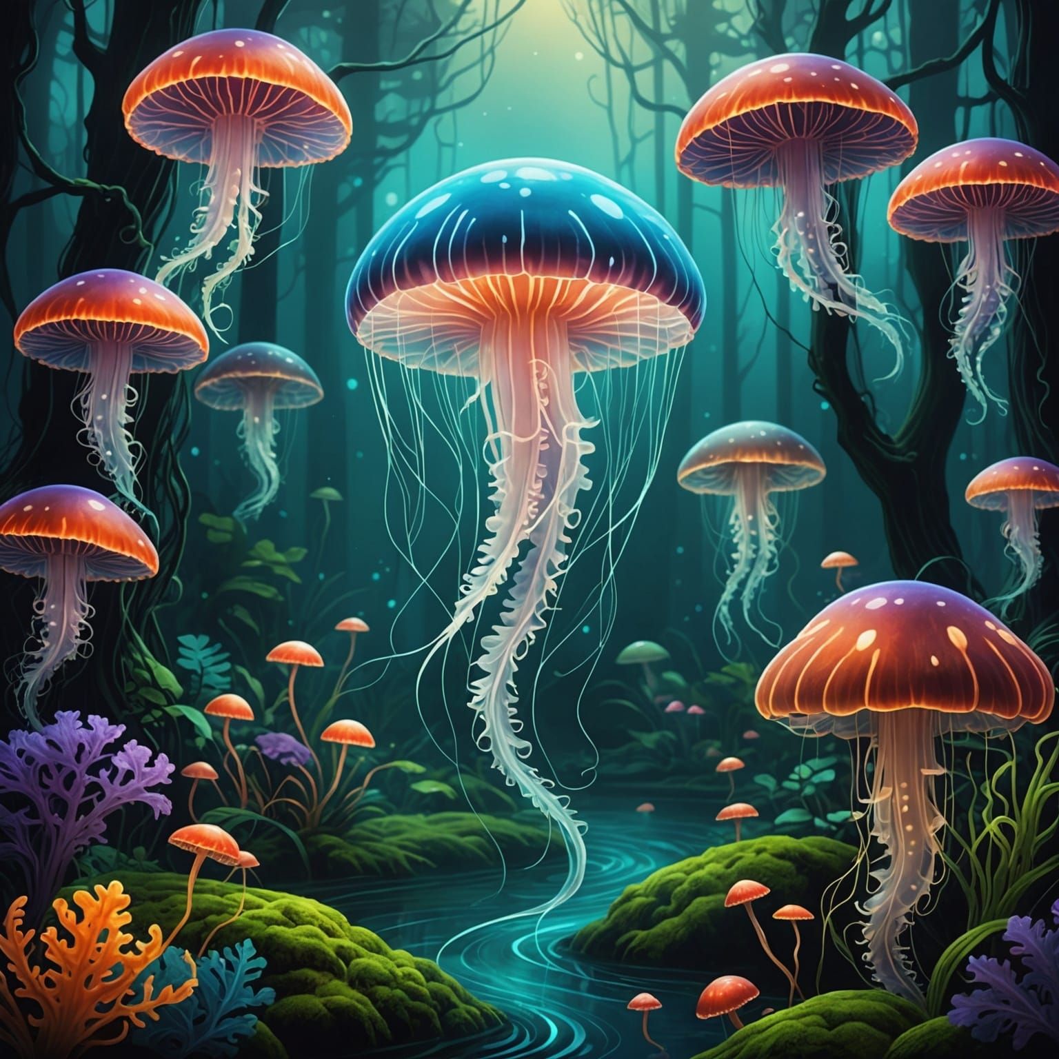 Enchanted Ocean Forest with Art Deco Crawfish