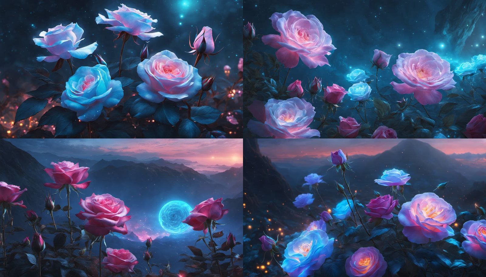 Bioluminescent Roses: Ethereal Concept Art in Digital Style