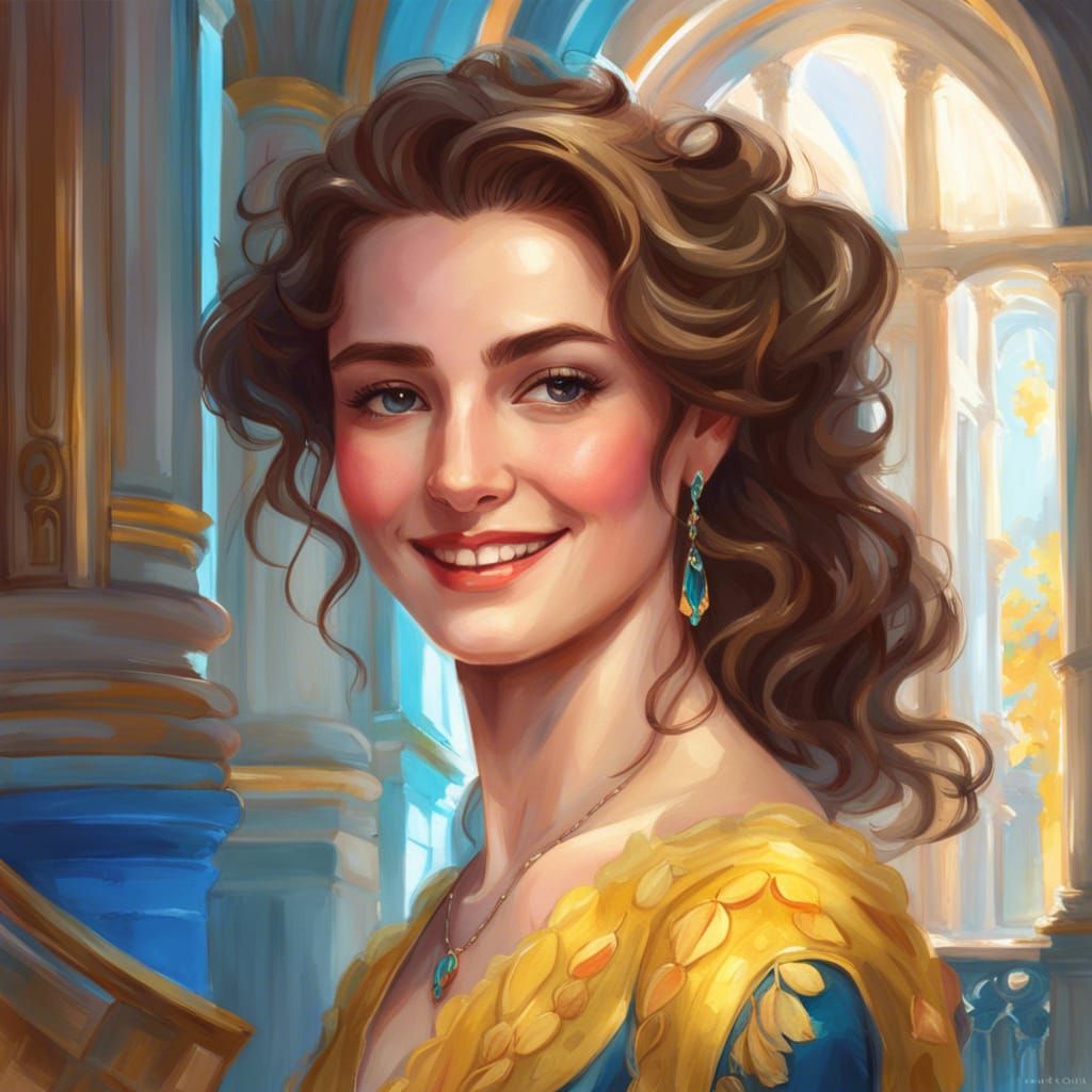 Fashionable Woman in Palace, Art Nouveau Portrait