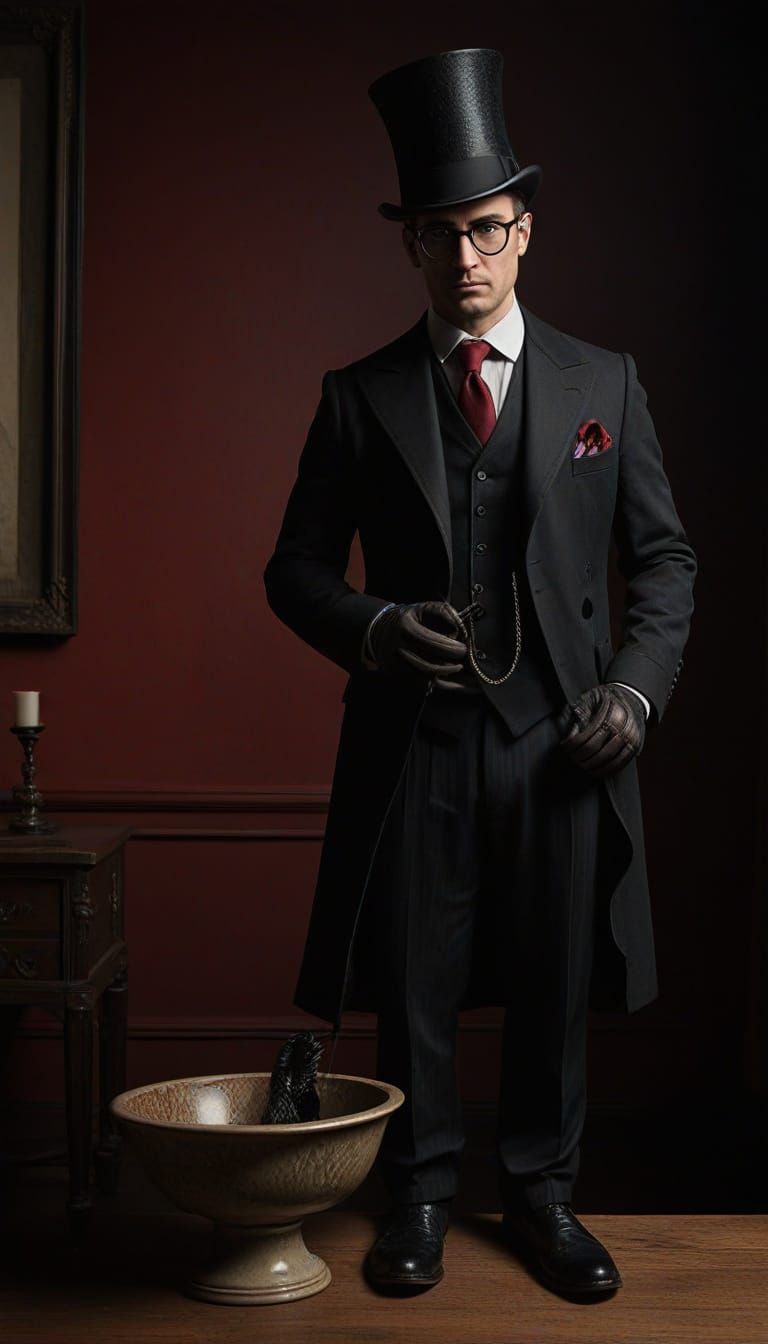 Brunette with Raven in Hyperrealistic Chiaroscuro