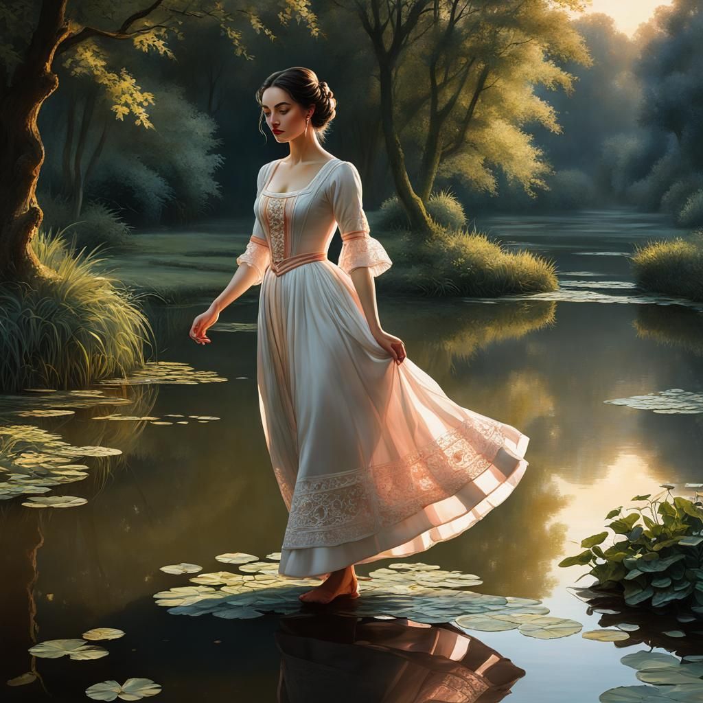 16th Century Dutch Servant at Pond in Mixed Media