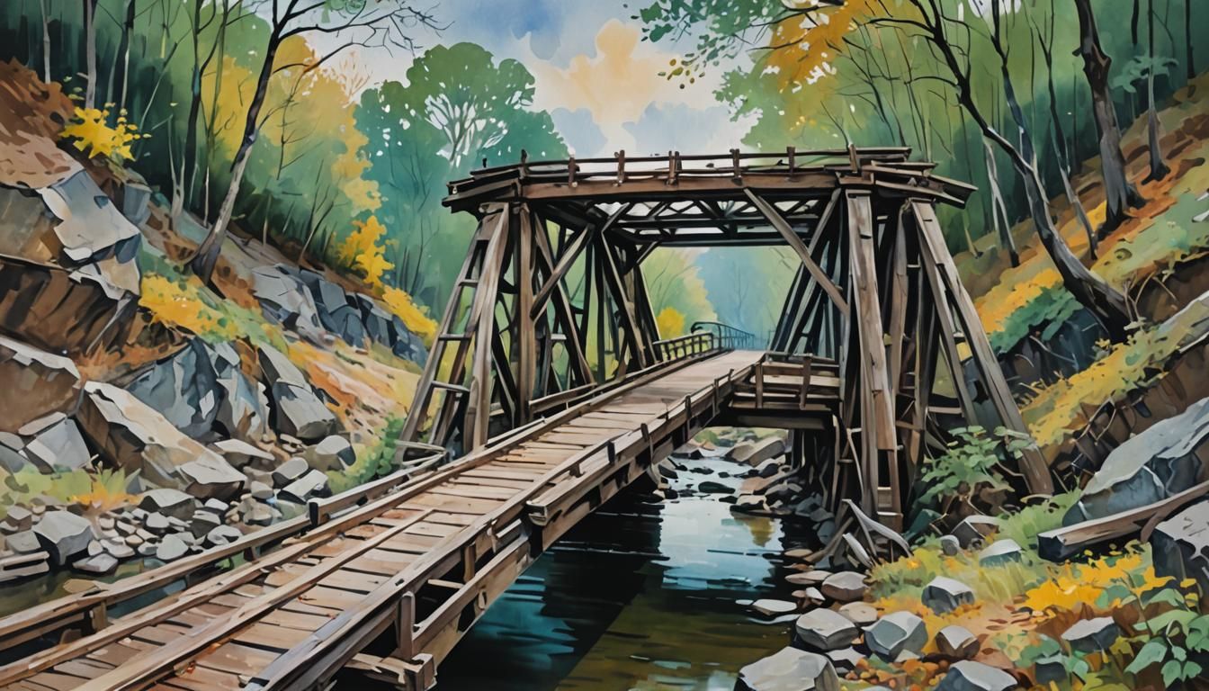 Gouache Dead Hand Bridge Impressionist Painting