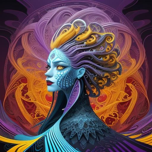 Woman with Feathered Hair in Abstract Vector Art