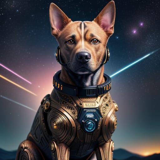 Cyborg Dog in Dystopian Cityscape