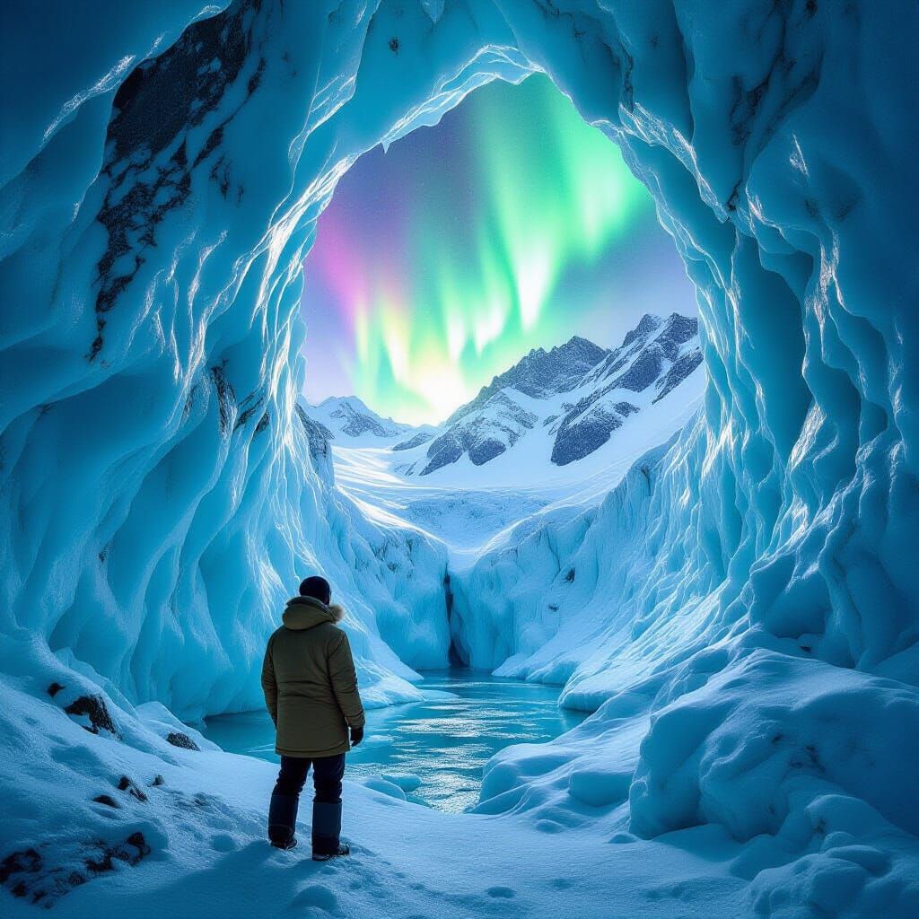 Ethereal Skylight Illuminates Glacier Cavern