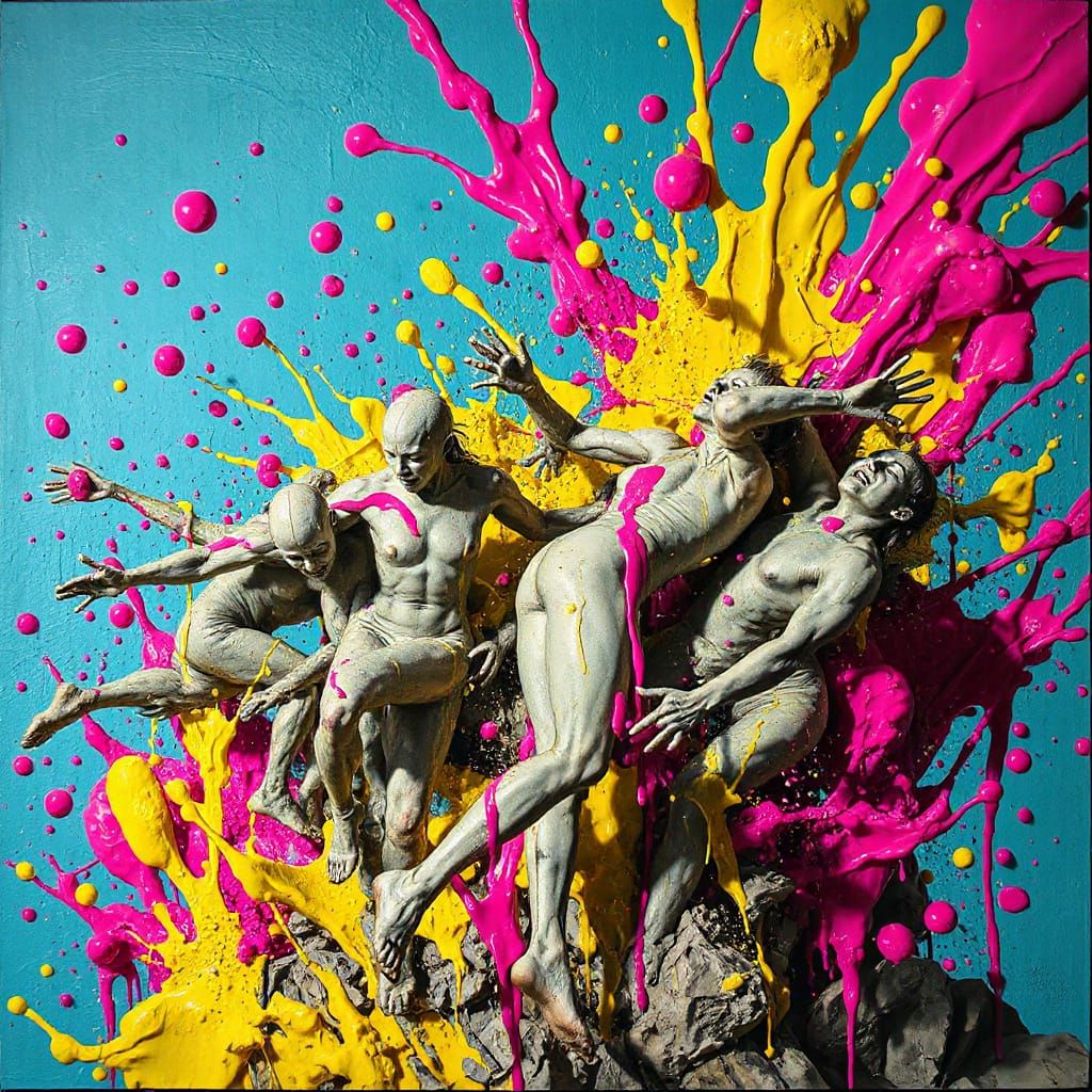 Figures Disintegrating in a Sea of Neon Paint