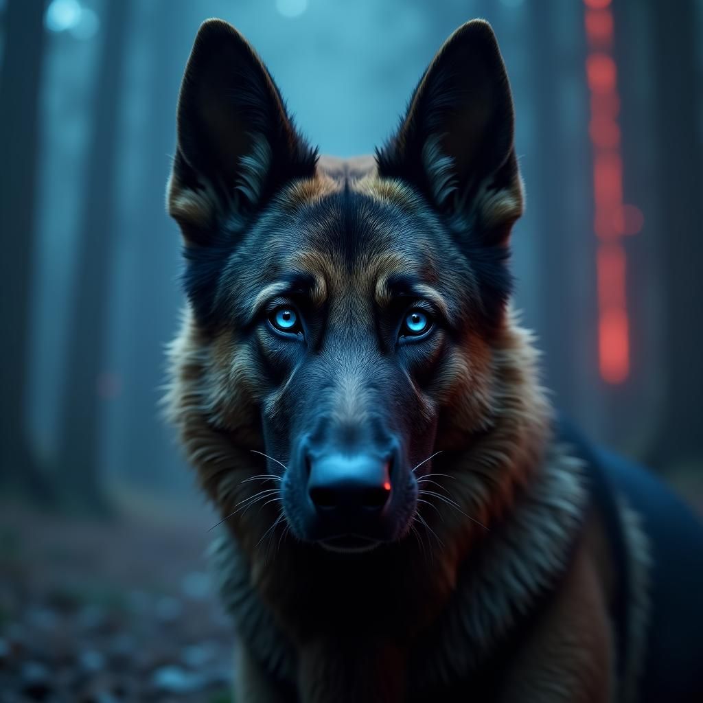 German Shepherd Portrait in Dark Fantasy Style