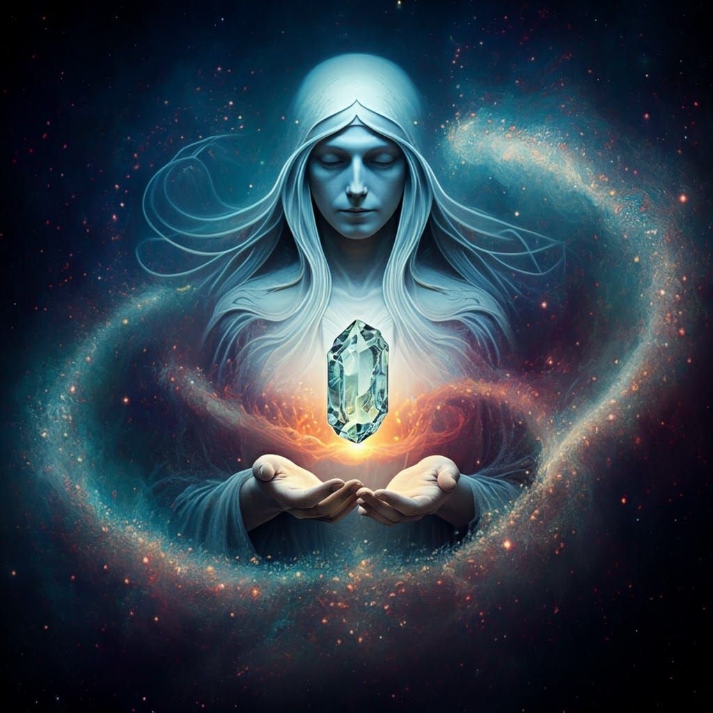 Ethereal Being Presents Crystalline Token in Cosmic Dreamsca...