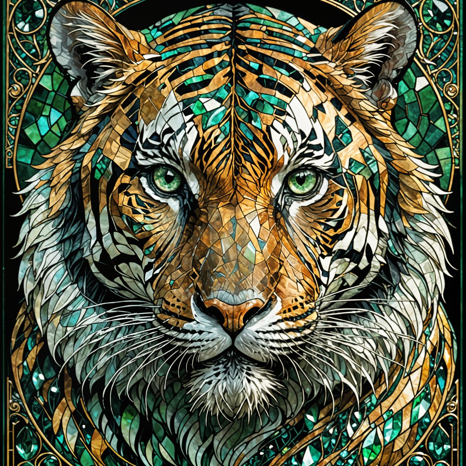 Majestic Tiger in Art Nouveau Style with Intricate Details