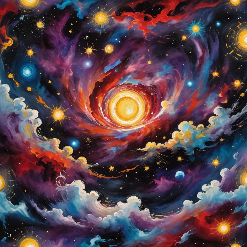 Cosmic Surrealism: Galaxy with Sun and Stars