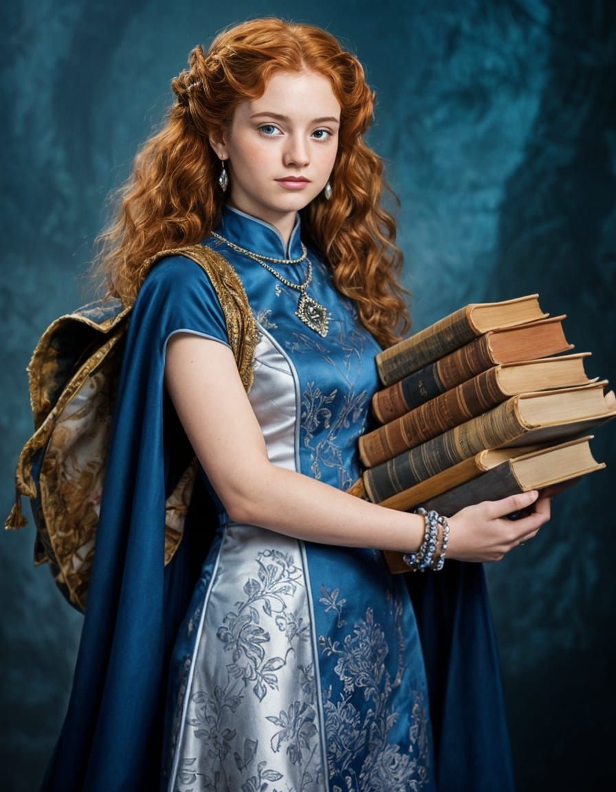 Shallan Davar Portrait: Sweet Redhead in Cobalt Blue & Silve...