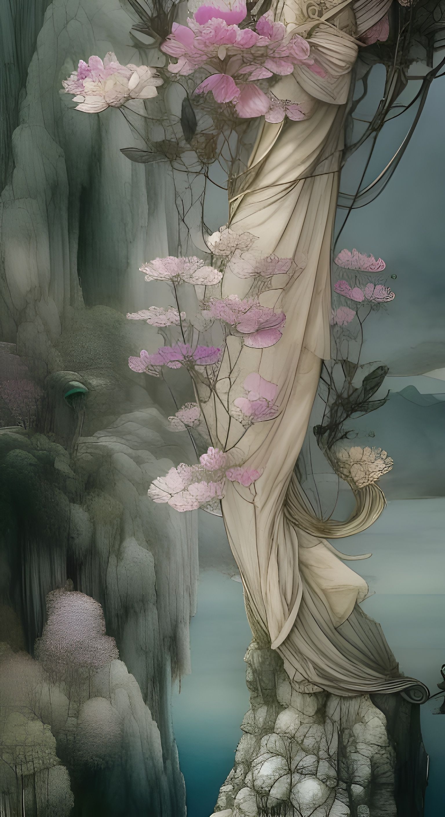 Elegant Tiered Landscape with Translucent Water