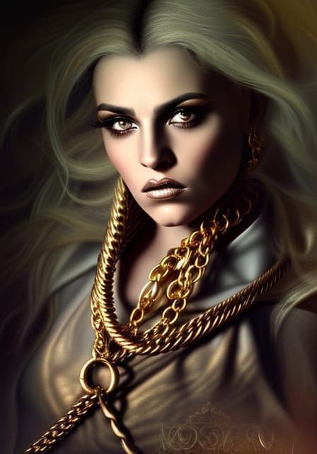 Exquisite Woman in Intricate Gold Chains