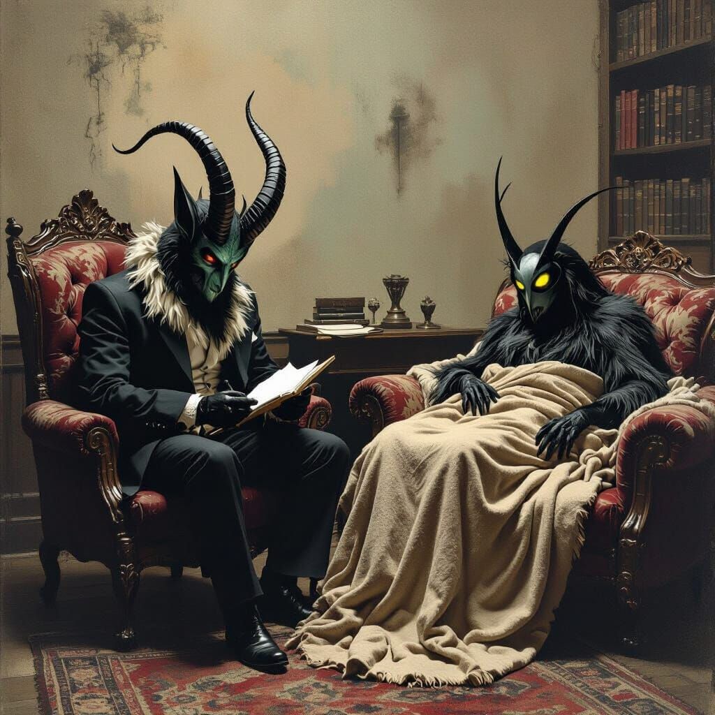 Krampus the Therapist in Victorian Office