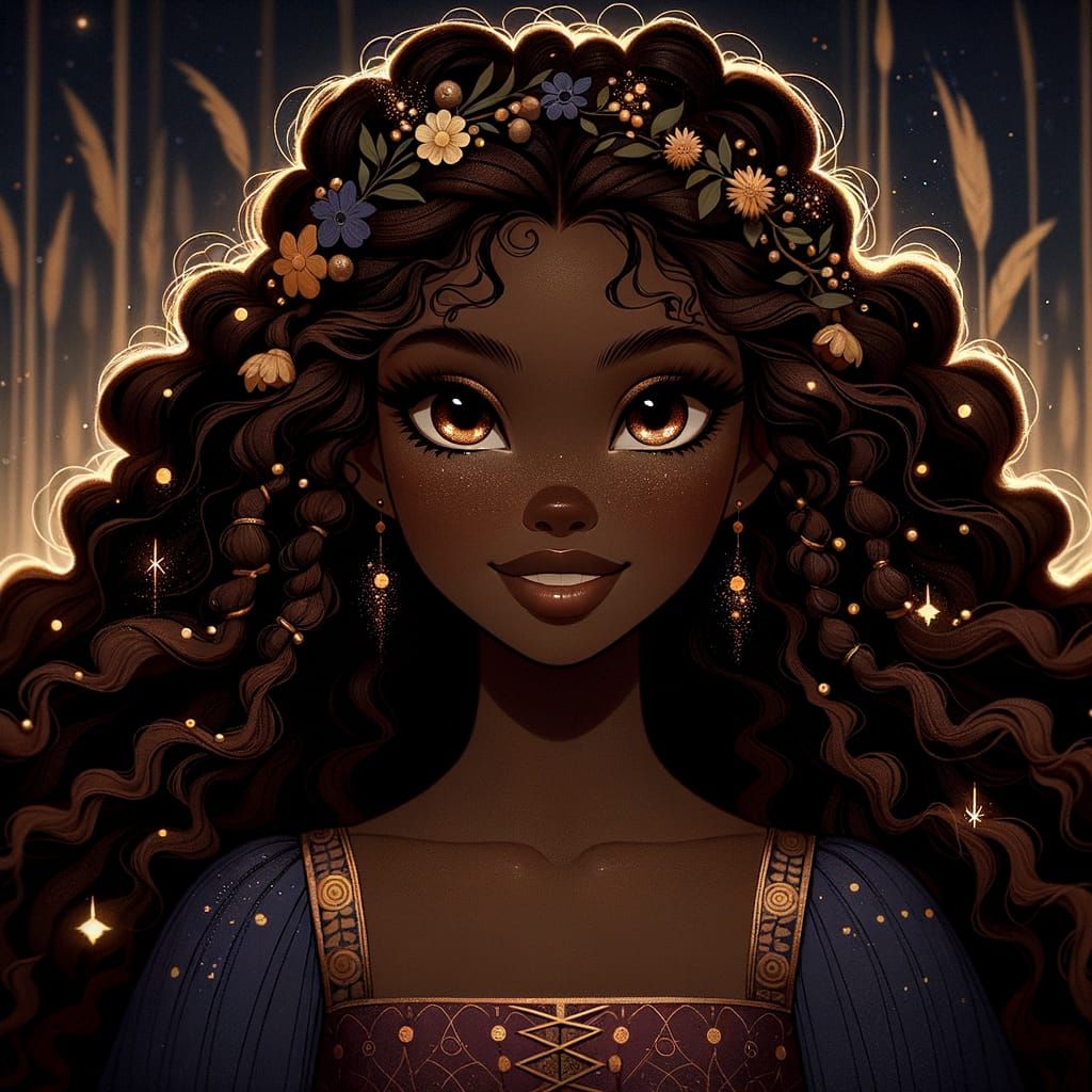 Classical Animation-Inspired Enchantress with Cocoa Skin and...