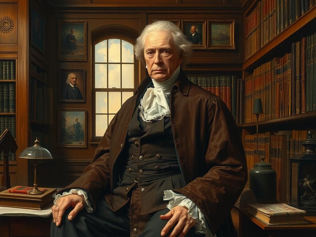 Historical Figure in Library, Oil Painting