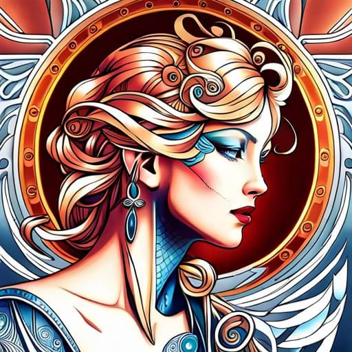 Futuristic Anime Star in Style of Mucha
