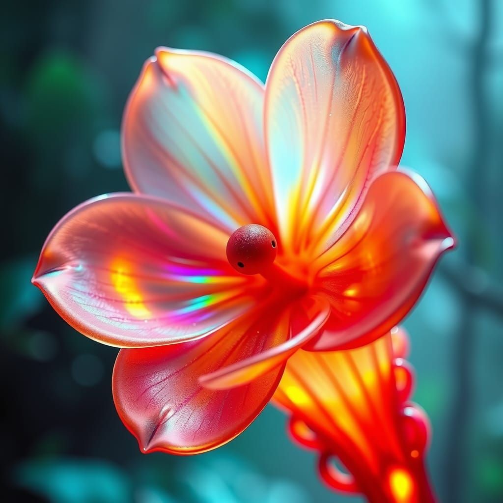 Iridescent Alien Flower in a Mystical Forest