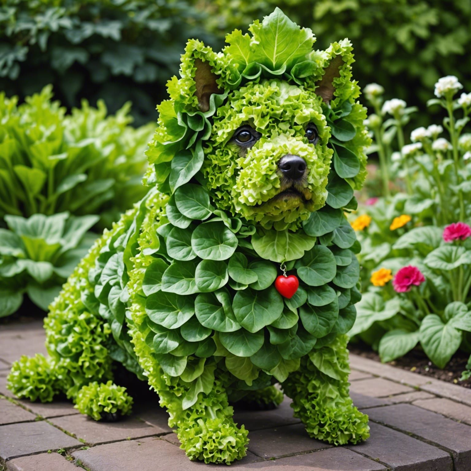 Lettuce Dog with Princess in Garden