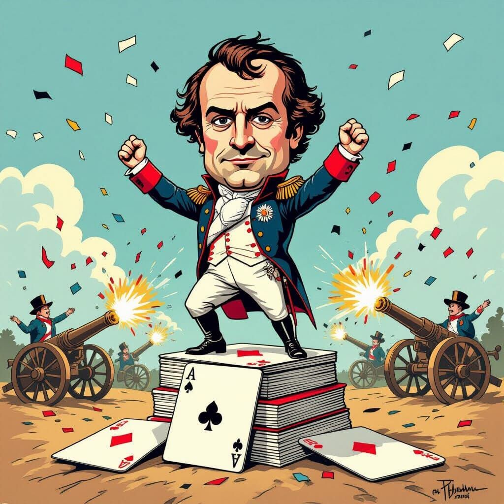 Napoleon Caricature Triumphs on Playing Card Battlefield