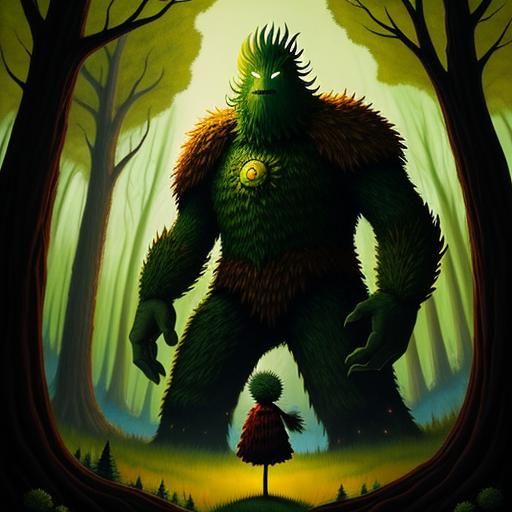 Giant Monster Hiding in Forest, Andy Kehoe Style