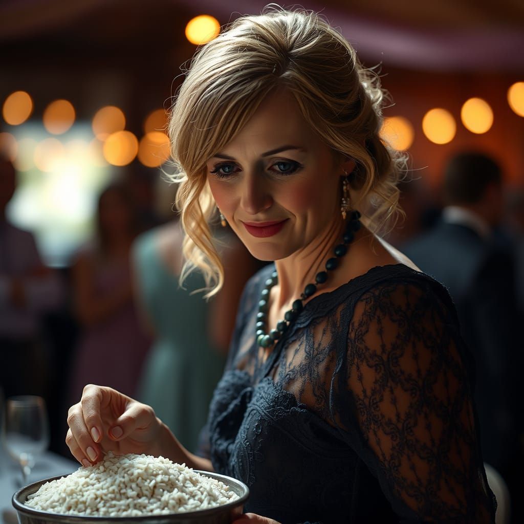 Hyperrealistic Eleanor Rigby Picking Rice After Wedding