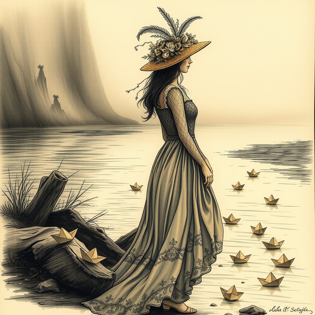 Riverbank Serenity: Delicate Paper Boats and Earthy Elegance