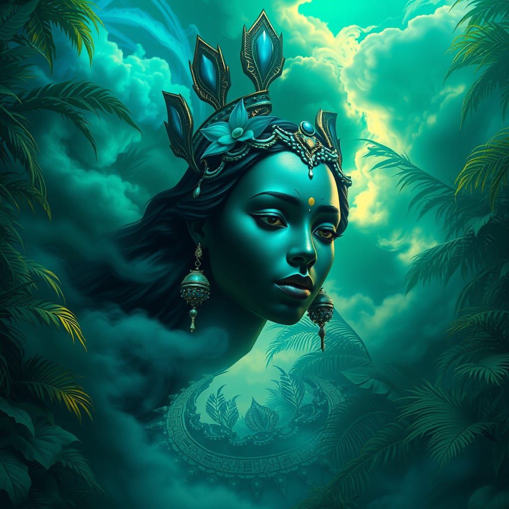 Regal Goddess Oya Amidst African Jungle Canopy