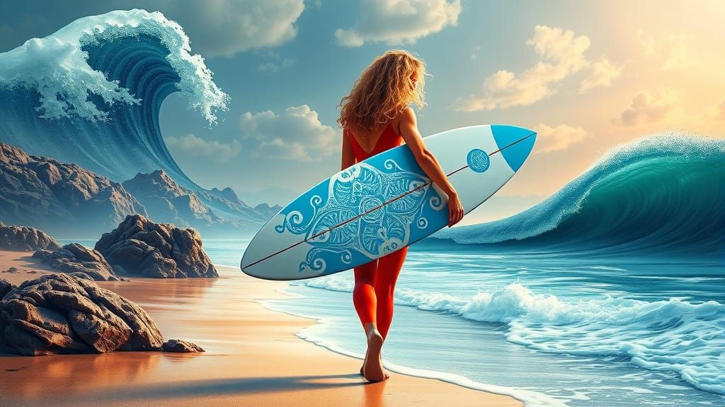 Vibrant Surfer Embarks on Coastal Odyssey