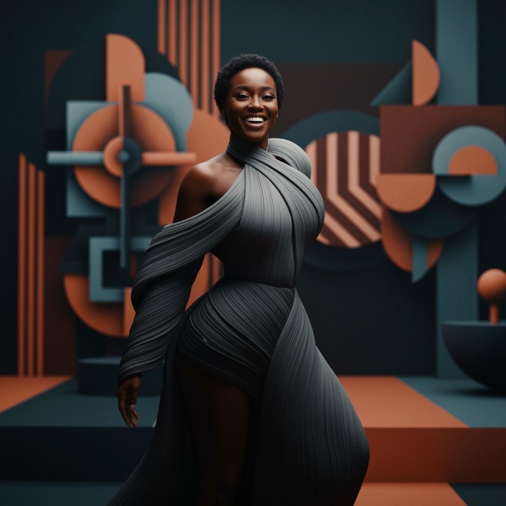 Radiant Woman in Abstract Cubism Setting