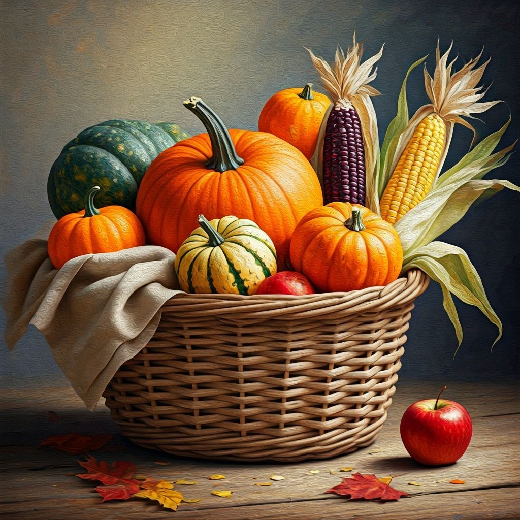 Autumn Harvest Bounty in Neo-Impressionist Style
