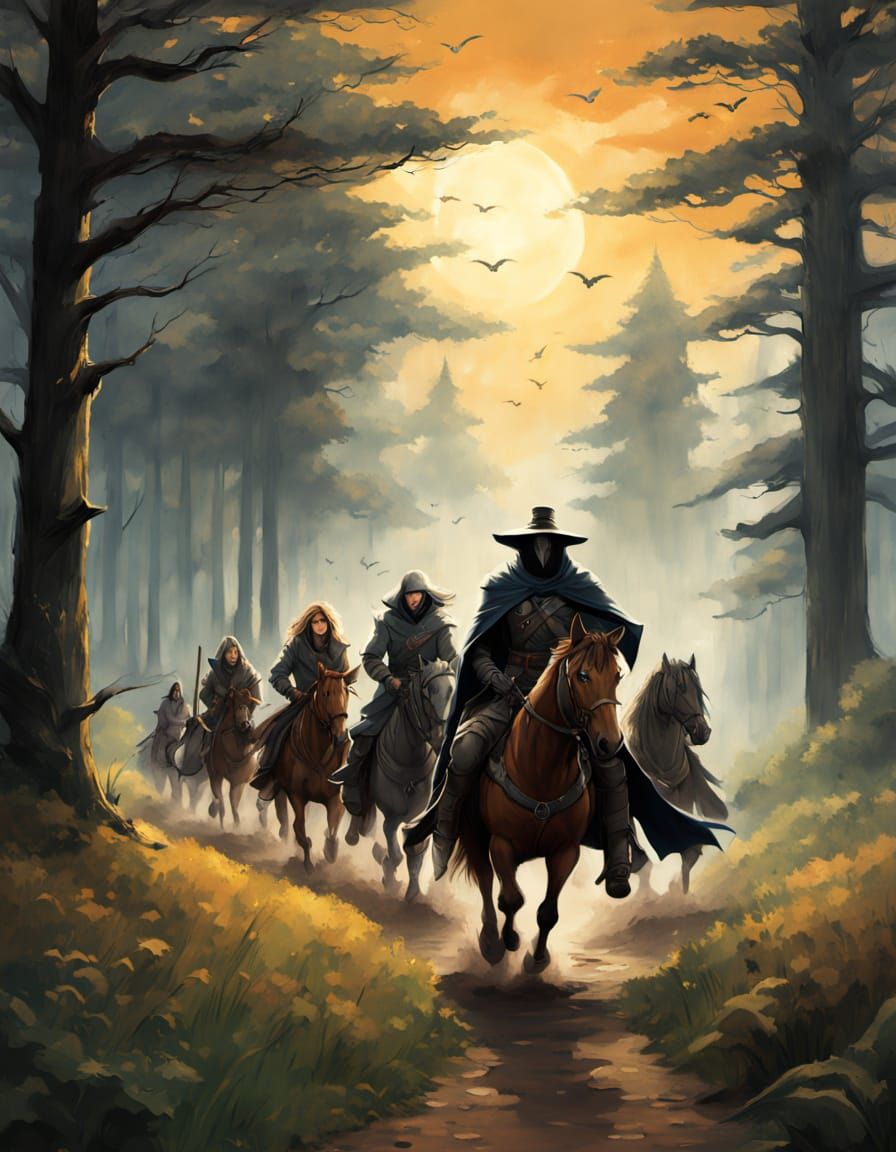 Fantasy Adventurers Ride to Dark Forest