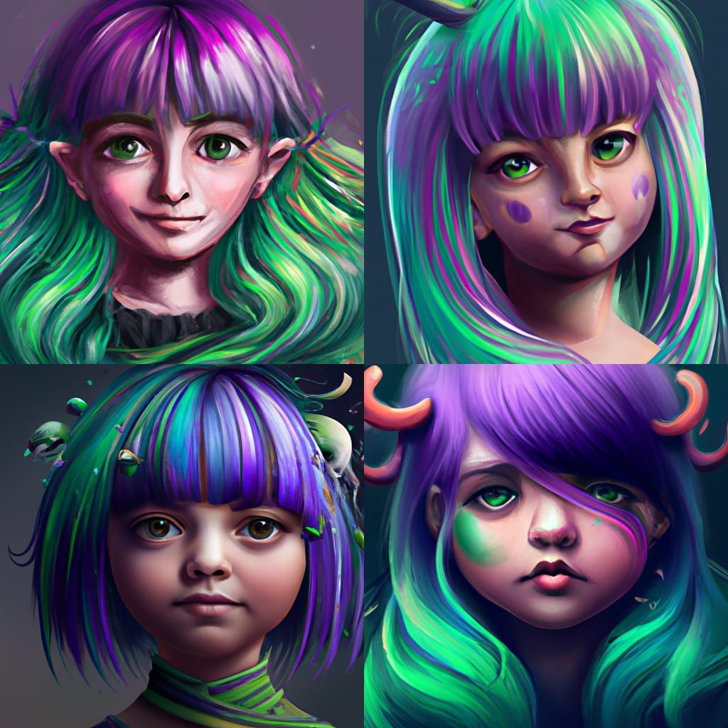 Girl with Split Dye Hair: Detailed Fantasy Art