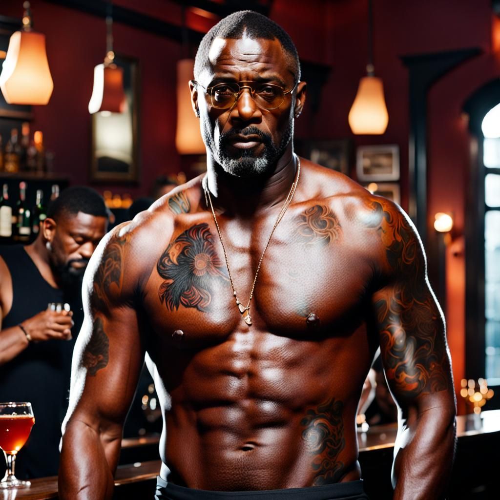 Idris Elba as Bartender with Sunset in Wineglass