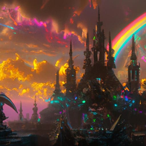 Fantasy Dragon, Elf, Unicorn, and Angel Scene