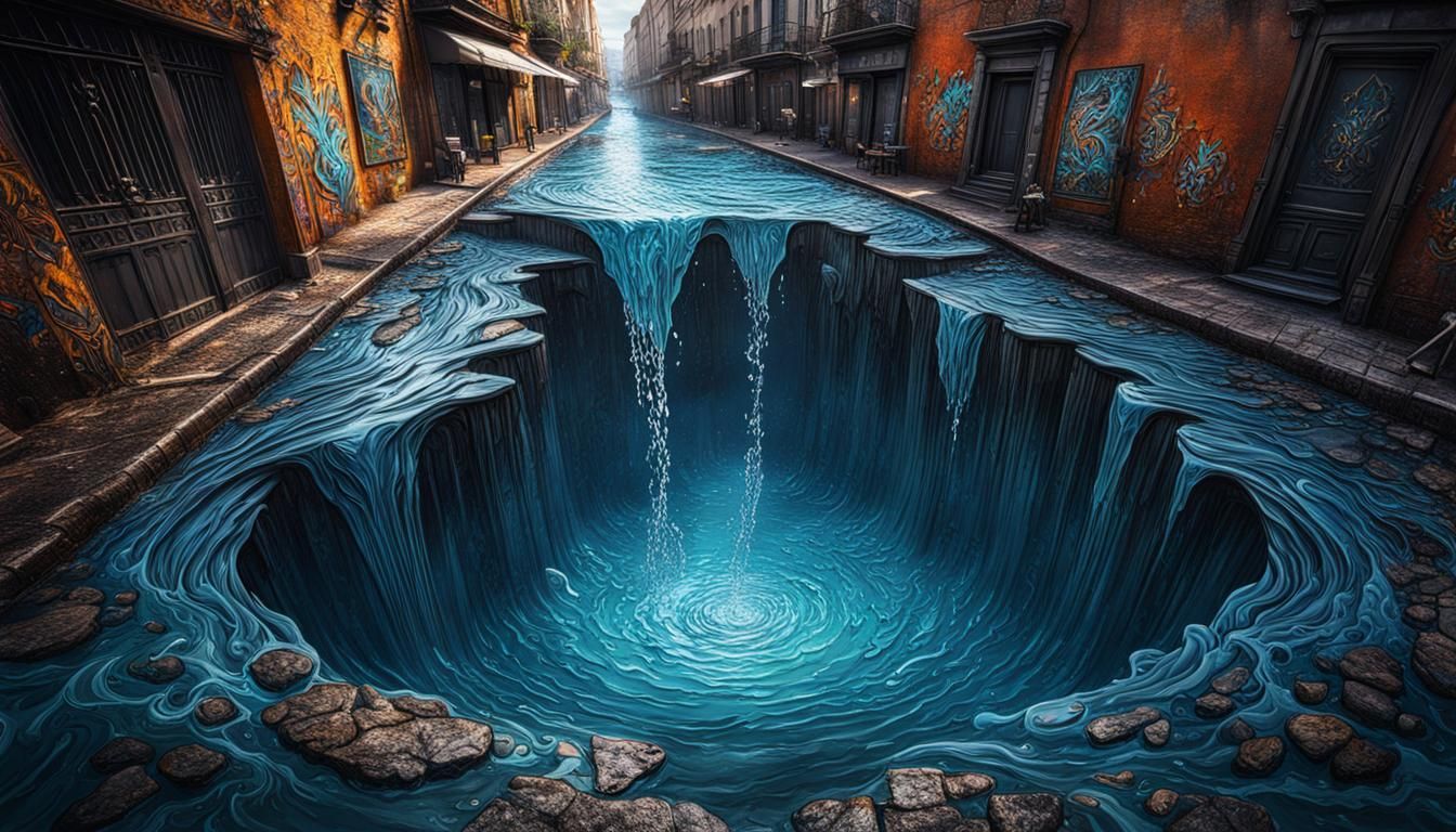 Street art with water illusion