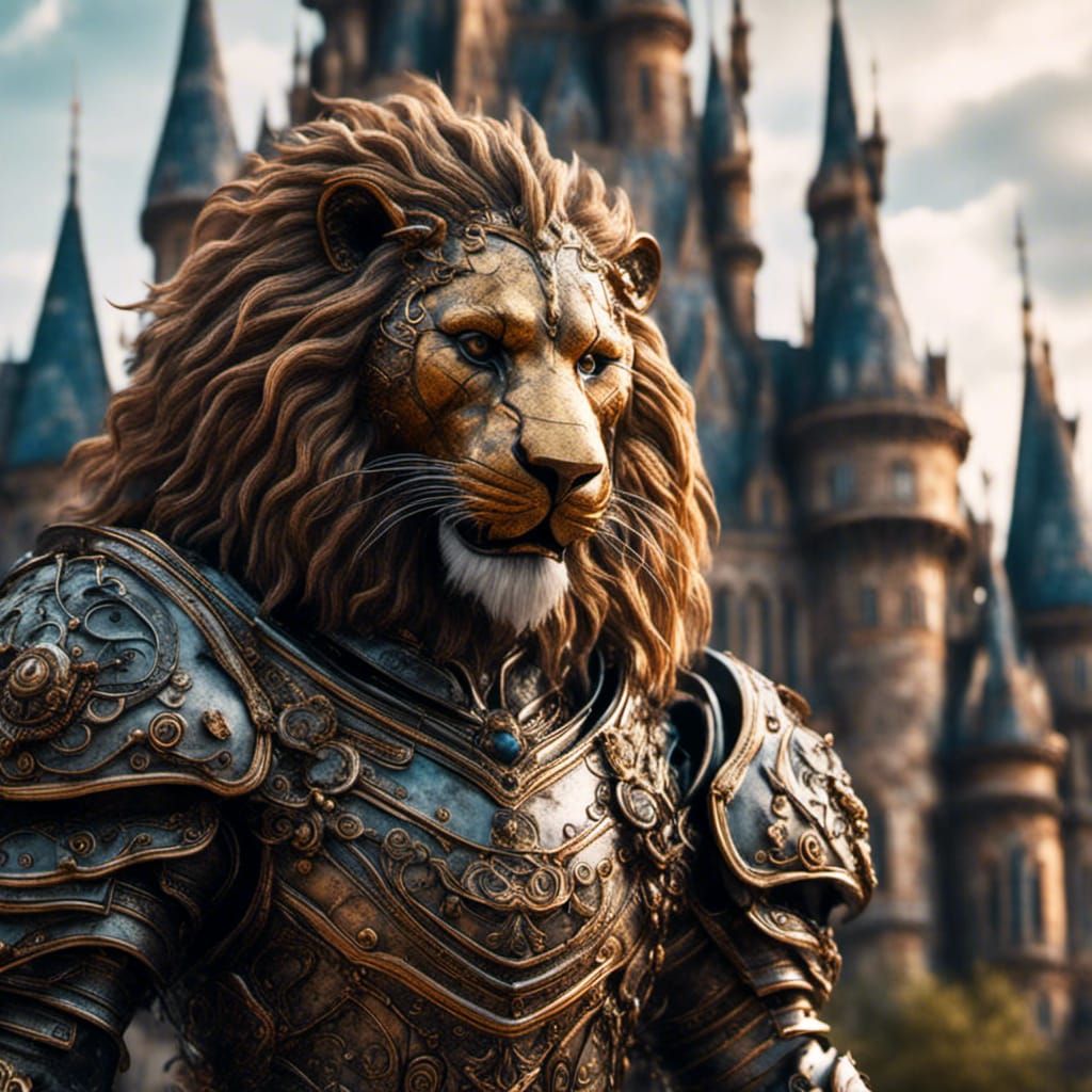 Armored Lion Guarding a Castle