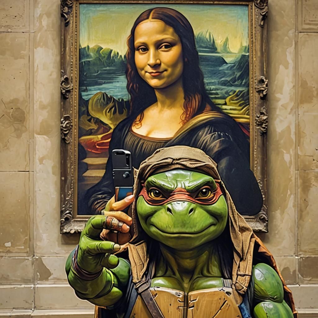 Leonardo Selfie with Mona Lisa Painting