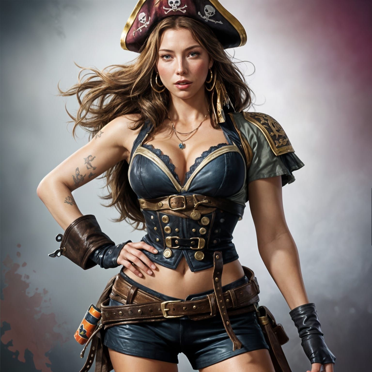 Jessica Biel as Pinup Pirate: Hyperrealistic Splash Art