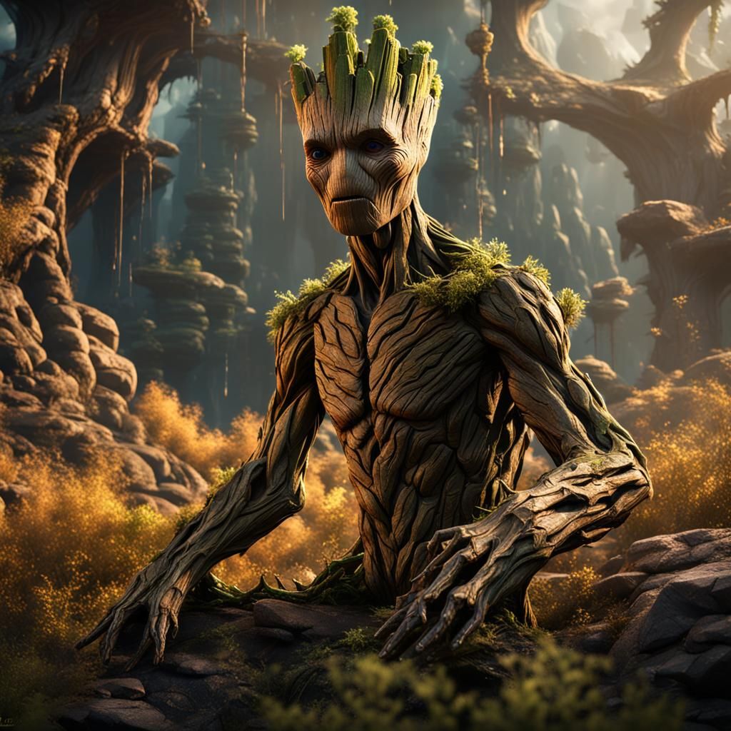 Detailed Matte Painting of Groot in Deep Color