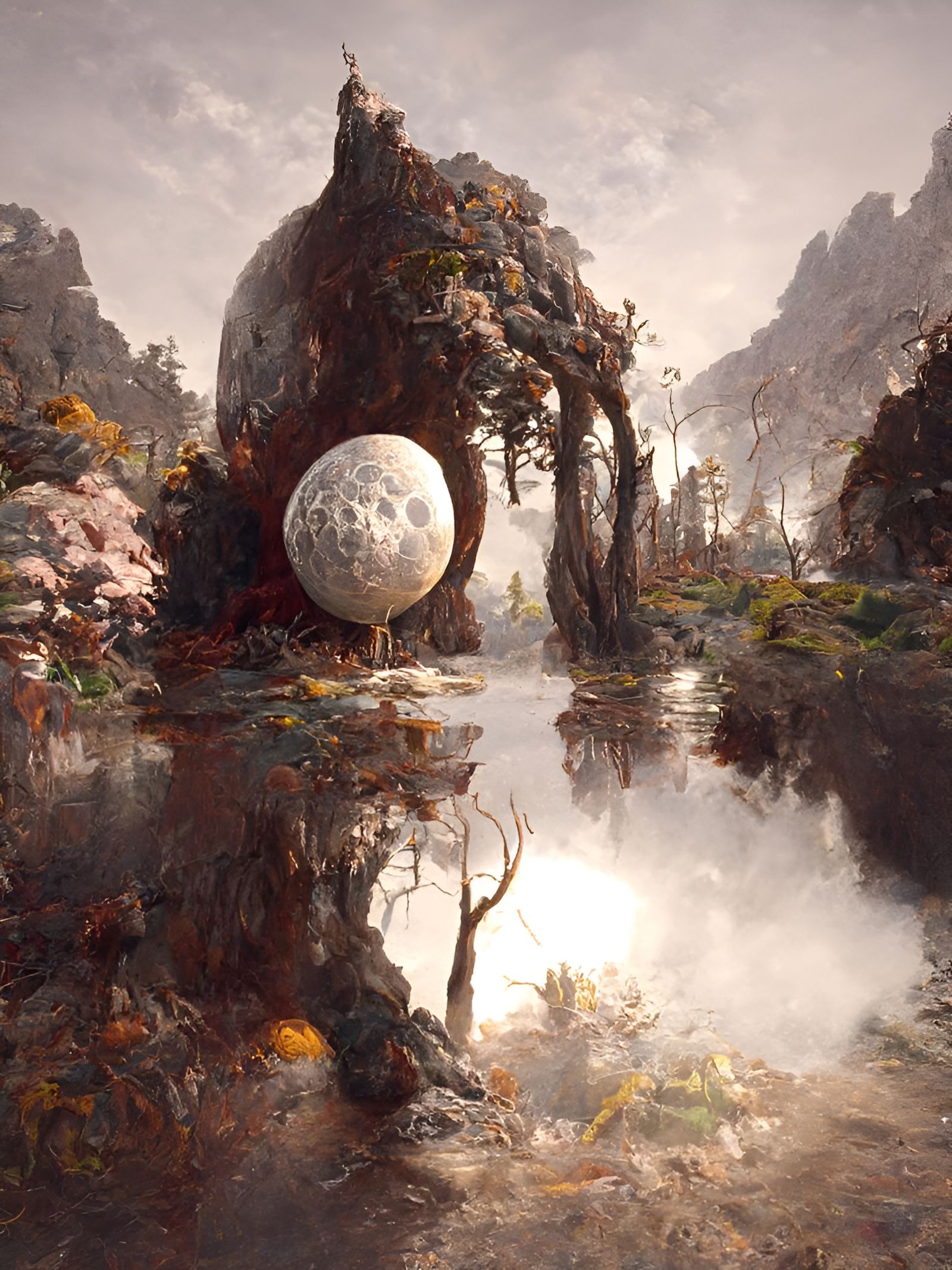 Mystical Alien Moonrise Over Forest: Sci-Fi Fantasy