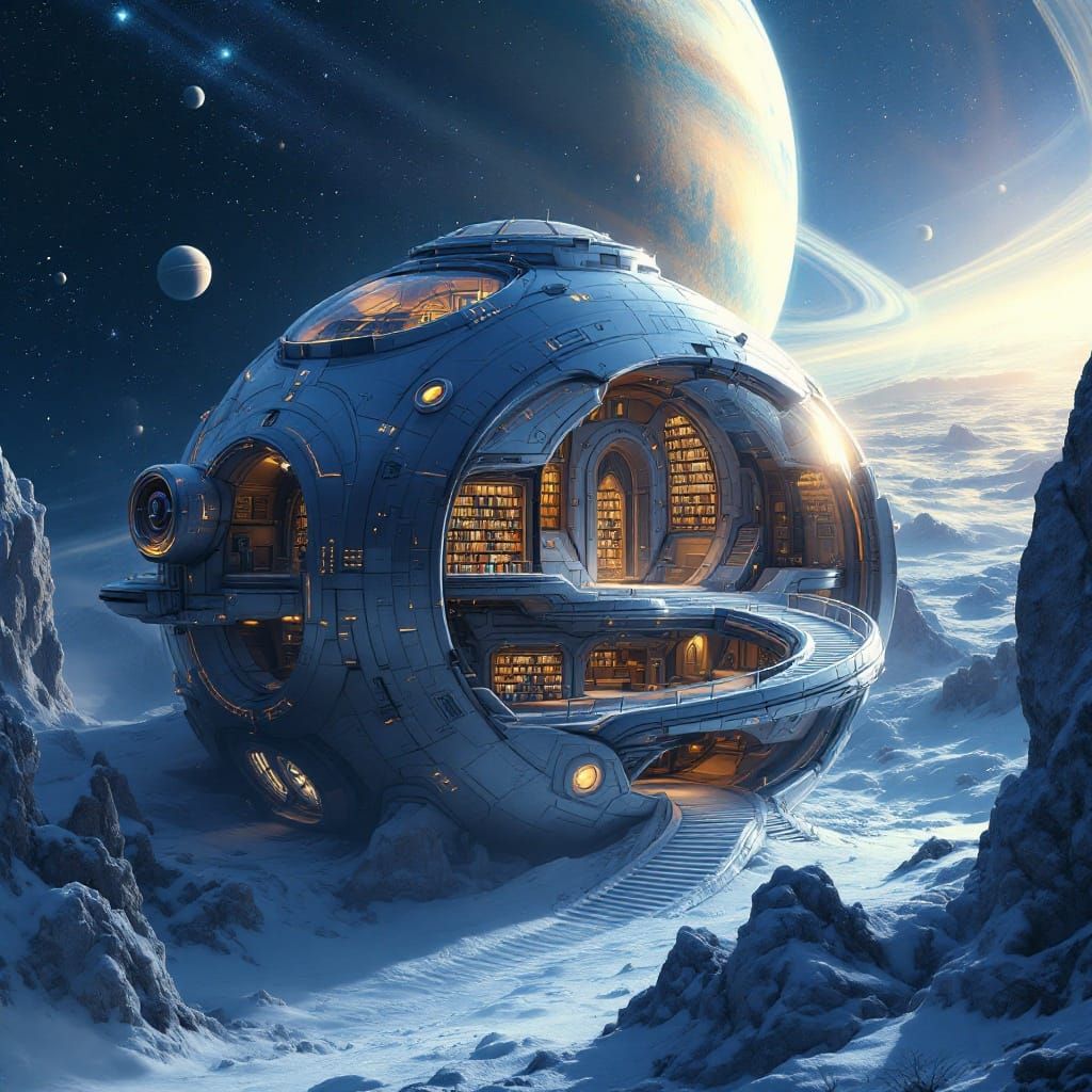 Majestic Space Library Amidst Saturn's Rings