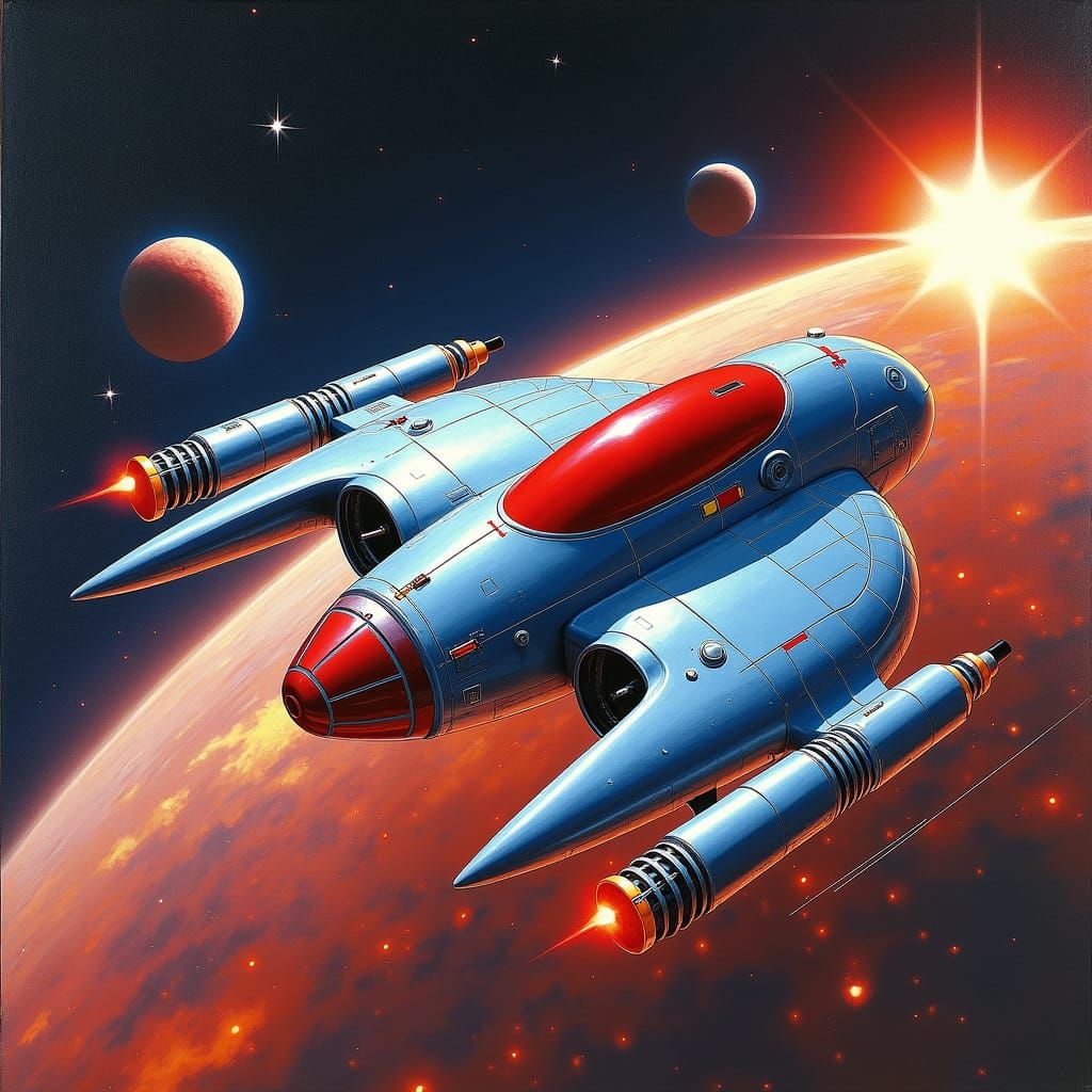 Cyberpunk Spaceship Dogfight in Retro Sci-Fi Style